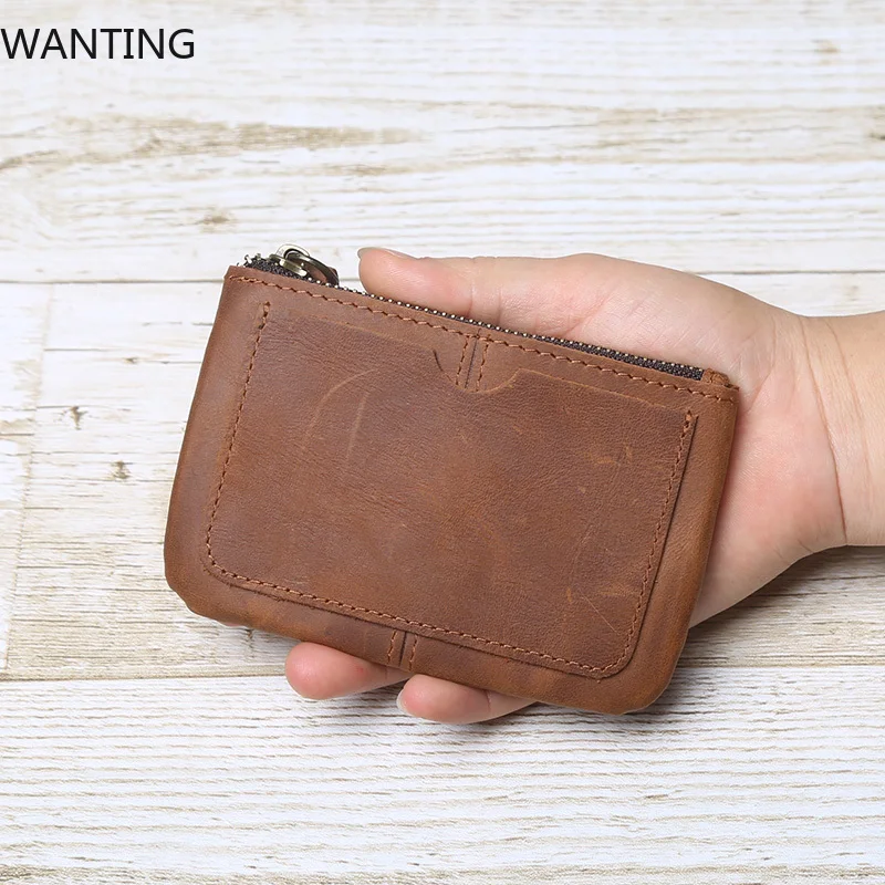 Hand-Made Leather Mini Wallet Man Retro First-Layer Cow Pickup Bag Change Purse Crazy Horse Leather Simple Driver's License Bag - Image 2