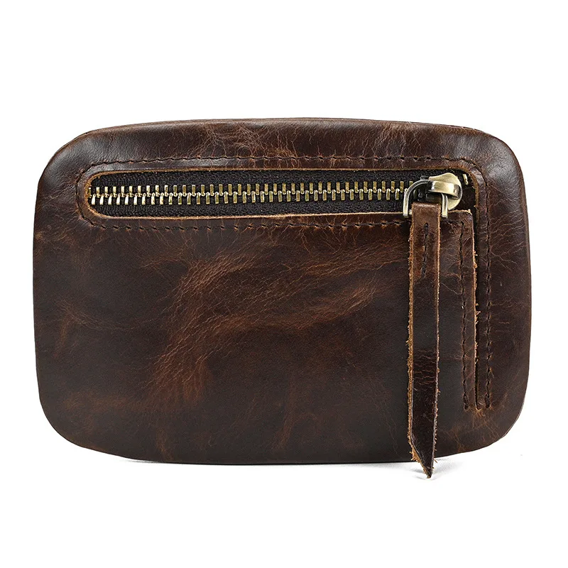 Men's Genuine Leather Zipper Coin Wallet Wowen natural Leather Mini Short Purse Card Holder Change Purse For Man Clutch Wallets