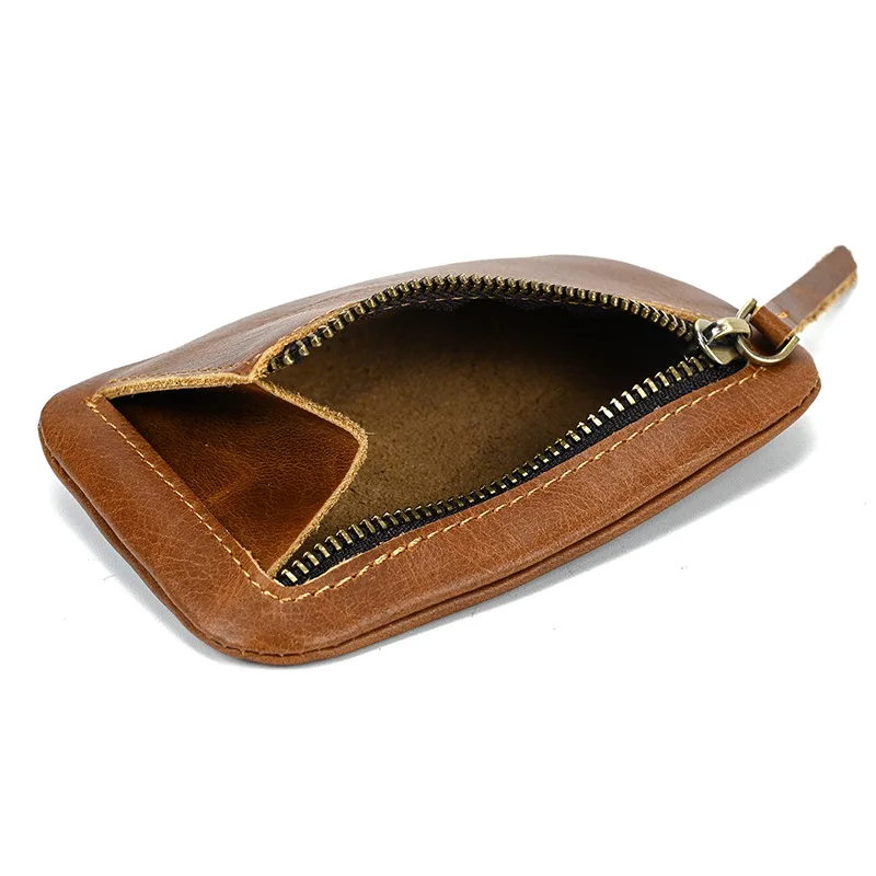 Men's Genuine Leather Zipper Coin Wallet Wowen natural Leather Mini Short Purse Card Holder Change Purse For Man Clutch Wallets - Image 3