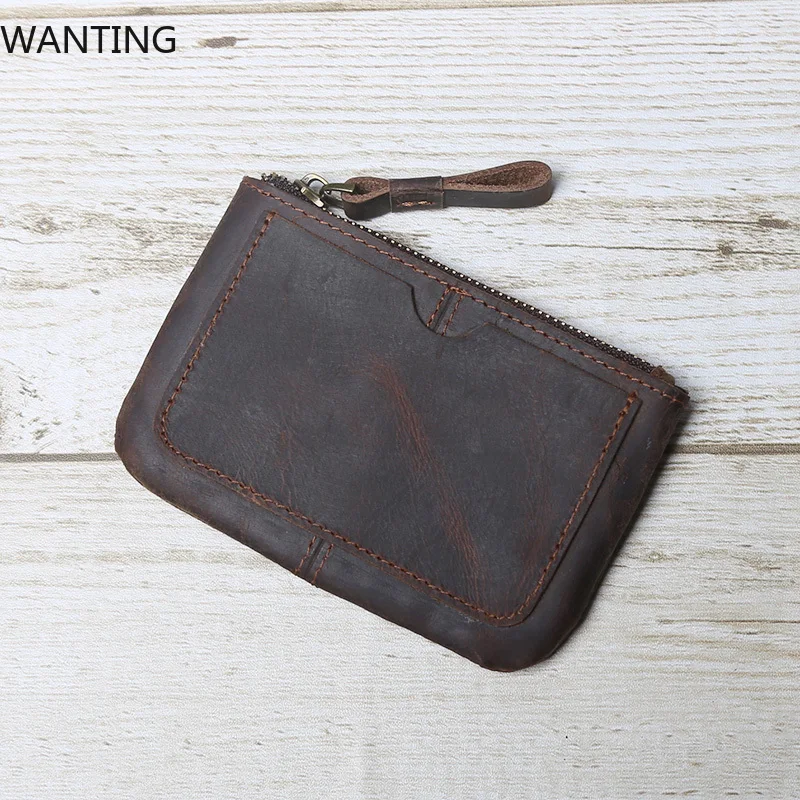 Hand-Made Leather Mini Wallet Man Retro First-Layer Cow Pickup Bag Change Purse Crazy Horse Leather Simple Driver's License Bag - Image 3
