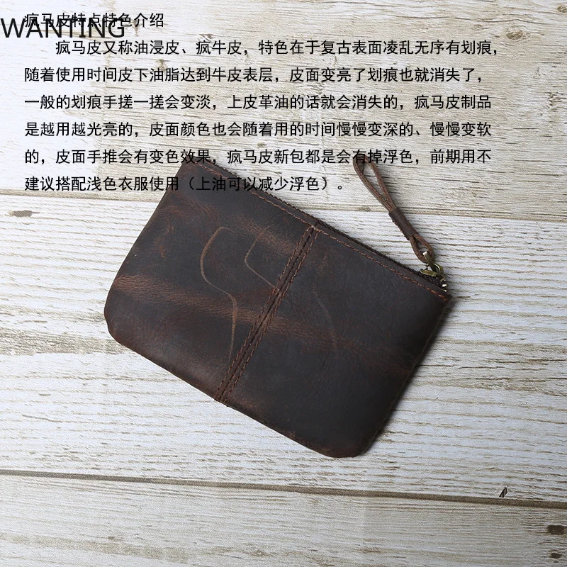 Hand-Made Leather Mini Wallet Man Retro First-Layer Cow Pickup Bag Change Purse Crazy Horse Leather Simple Driver's License Bag - Image 5